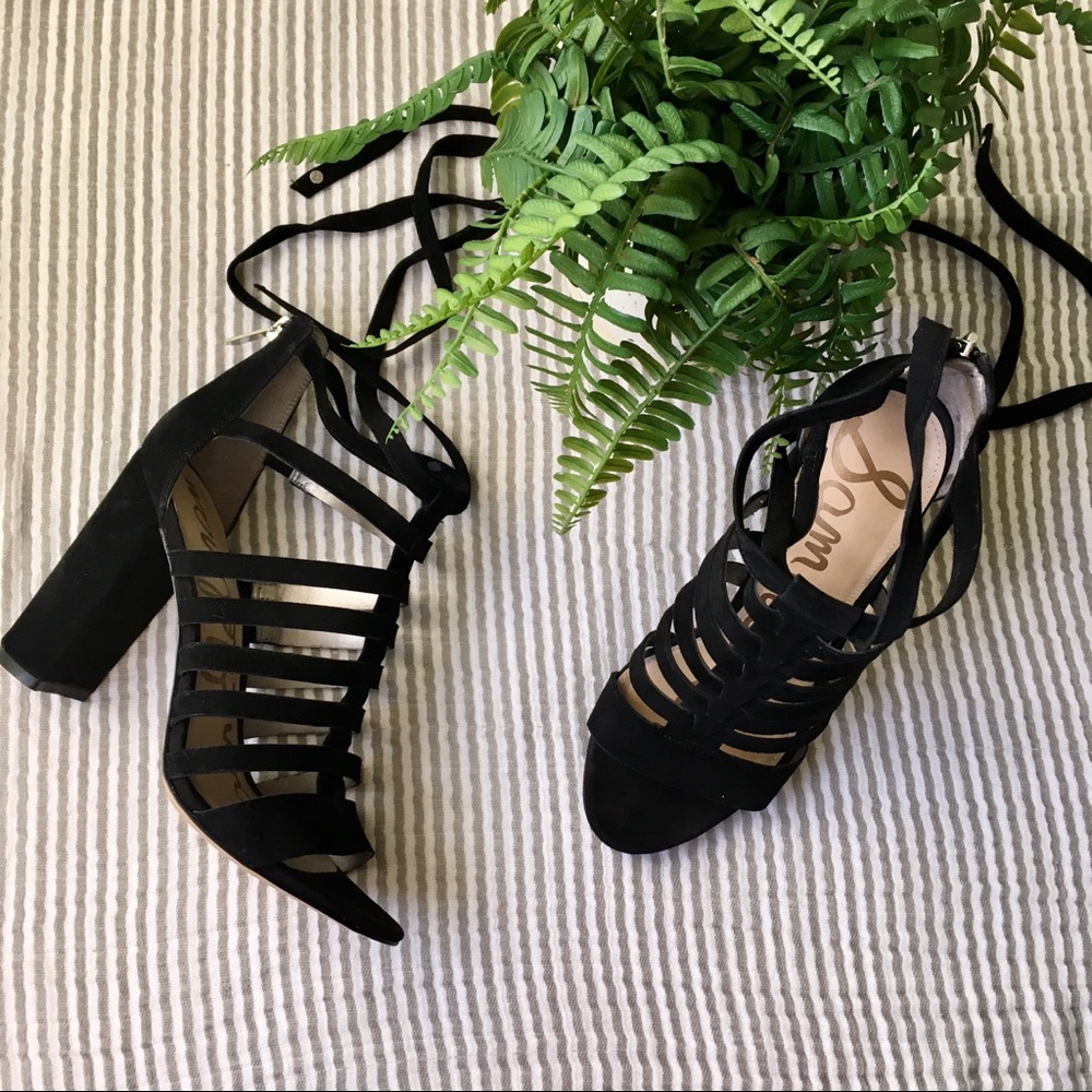Sam Edelman Yarina Suede Lace Up Cage Block Heels